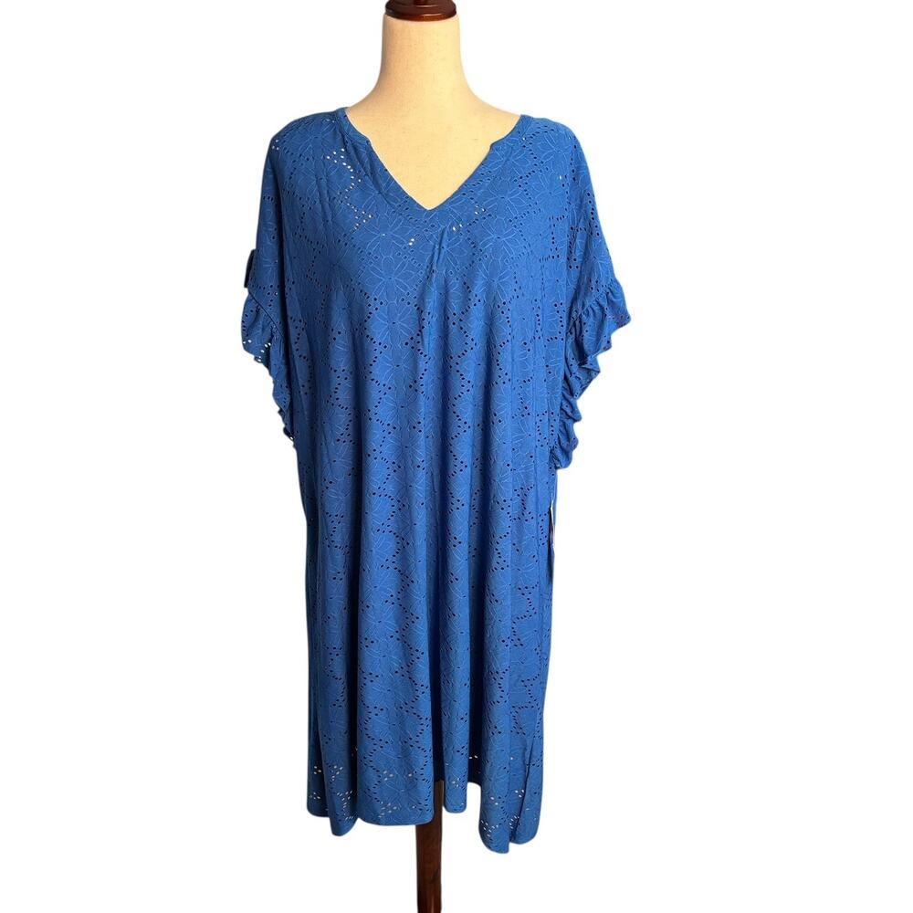 RUBY RD. Blue Lined Floral Shift Dress V-Neck Plus Size 2X New NWT
